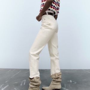 ZARA TRF straight jeans in Sand & black
